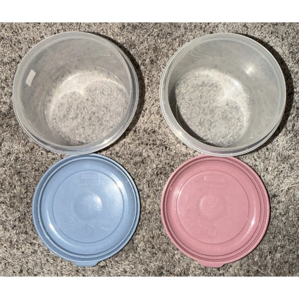 Vintage Rubbermaid Servin' Saver #8 Round 6 Cups Container Country Blue/Pink Lid